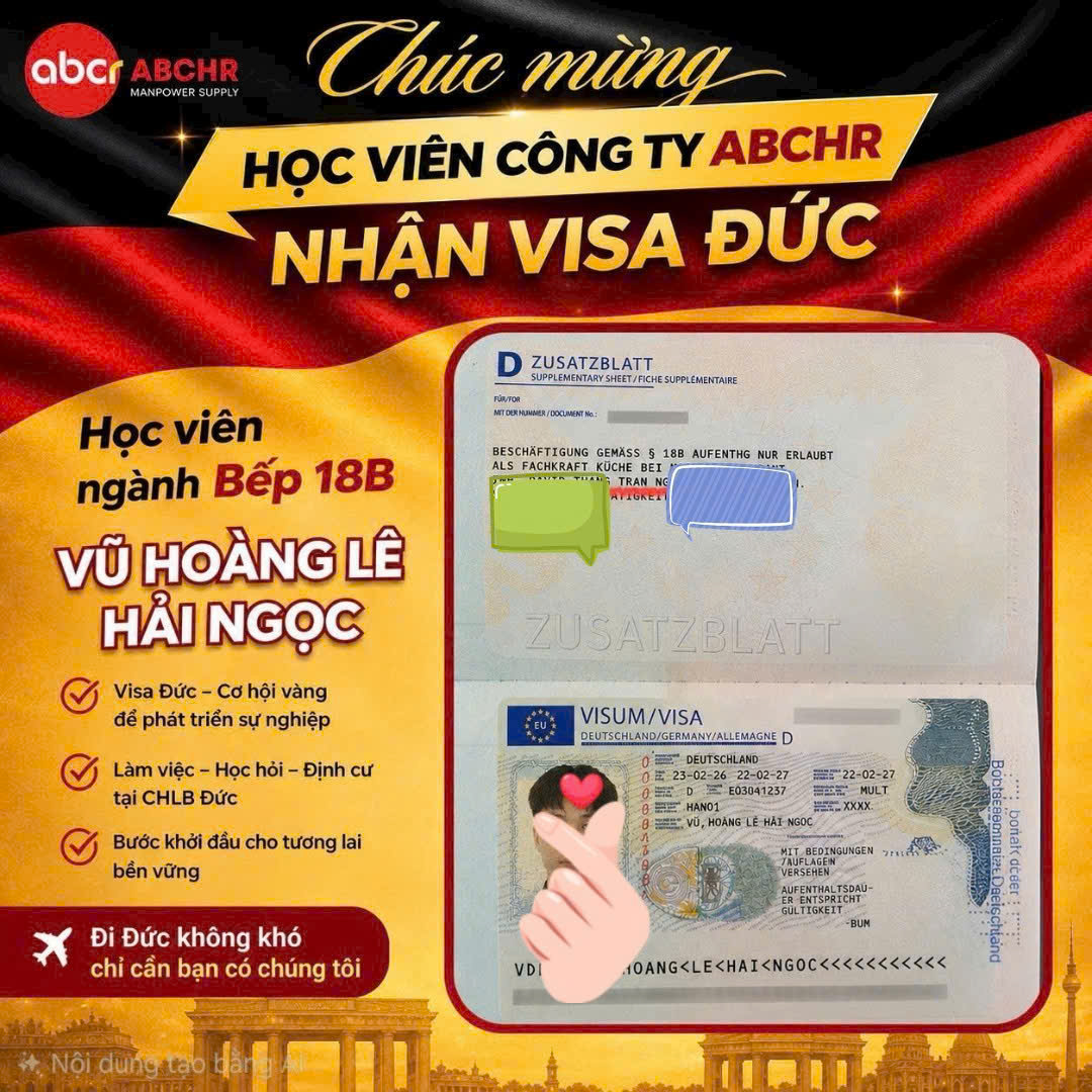 CHÚC MỪNG HỌC VIÊN VŨ HOÀNG LÊ HẢI NGỌC ĐÃ NHẬN VISA ĐỨC NGÀNH BẾP 18B